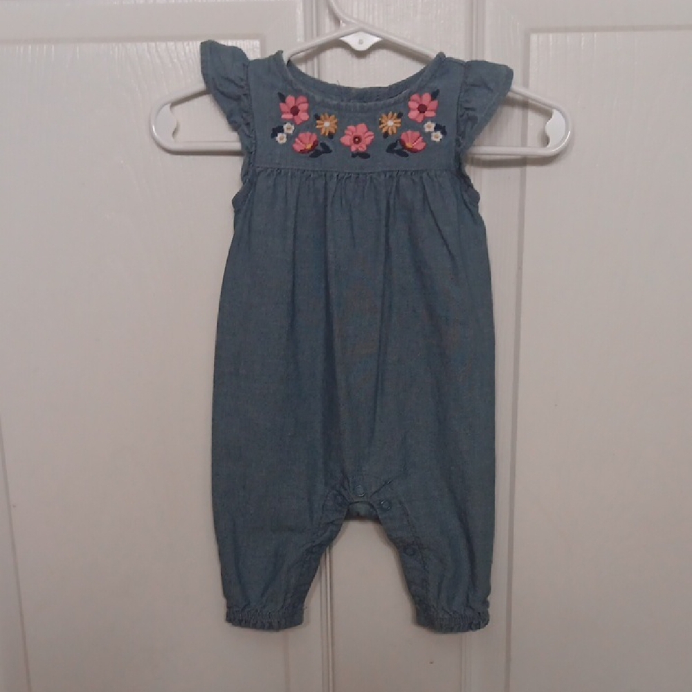 Embroidered Denim Kids Jumpsuit